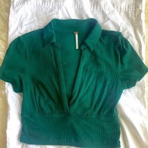 Free People Cropped Sweater Green Size Small